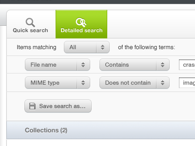 Detailed Search advanced button crasman crasman studio dropdown filter find image bank material bank pop over popup search web app