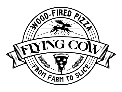 Flying Cow Wood-Fire Pizza Badge Logo badge design badge logo branding design graphic graphic design illustration logo logos idea typography vector vector artwork