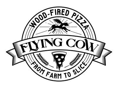 Flying Cow Wood-Fire Pizza Badge Logo