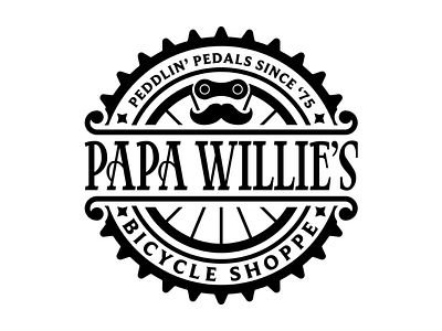 Papa Willie's Bicycle Shoppe Logo badge badgelogo bicycles bikes branding design graphic illustration logo logos idea typography vector vector artwork