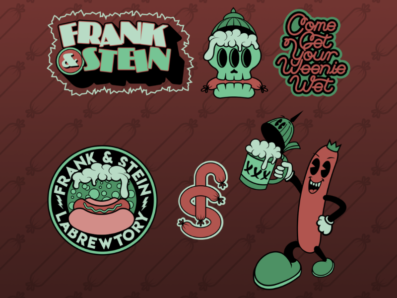 Frank & Stein Restaurant/Pub Concept art retro vintage vector typography photography logo illustration graphic design branding frank weiner hotdog brew pub beer restaurant badgelogo badge