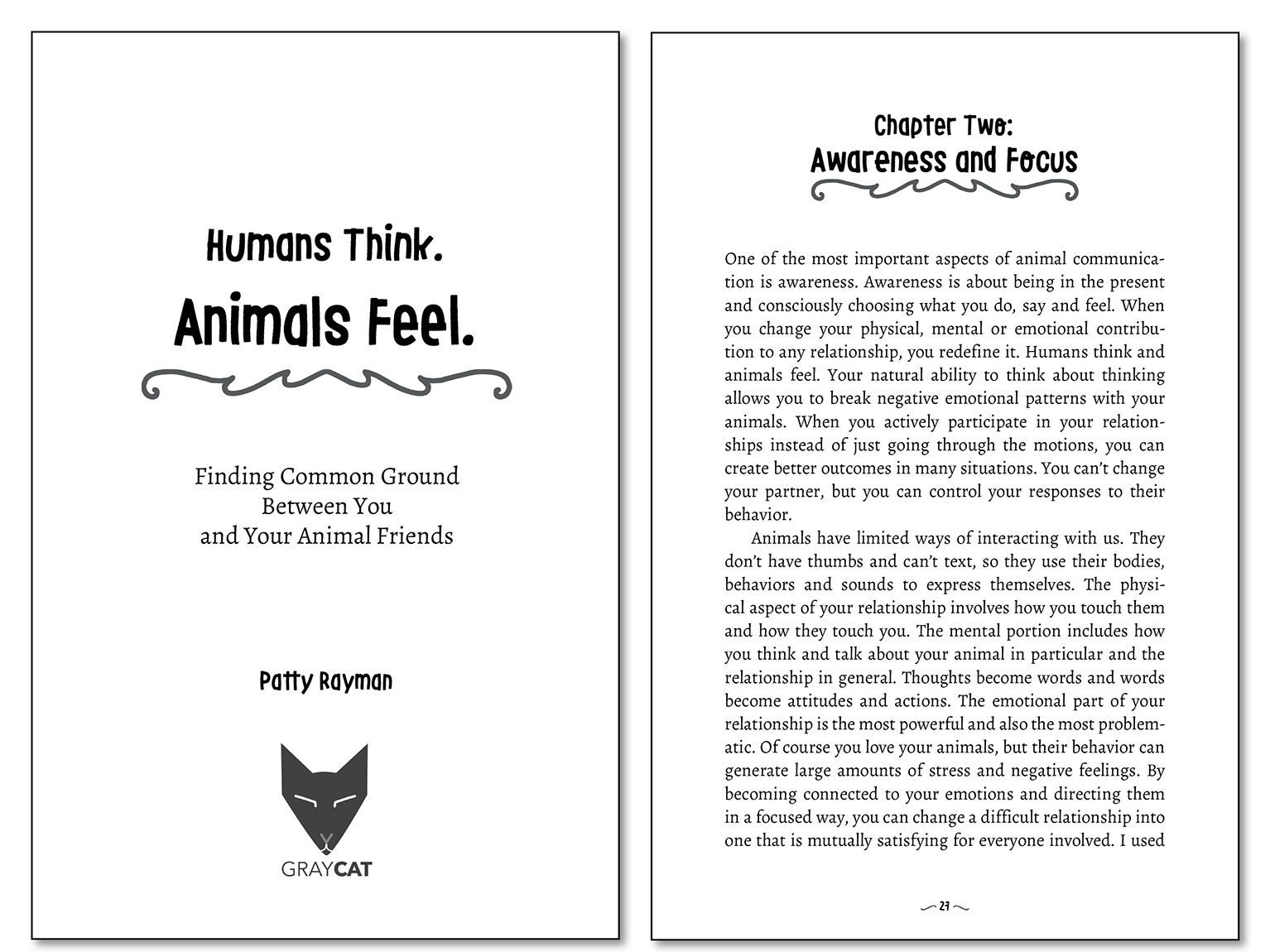 Book Interior Design for "Humans Think. Animals Feel." by Katie Mullaly