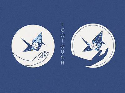 Logotype - blue paper crane art design eco ecotouch figma floral grain illustration illustrator logo logotype nature origami photoshop sketches ui vector vector art vector illustration