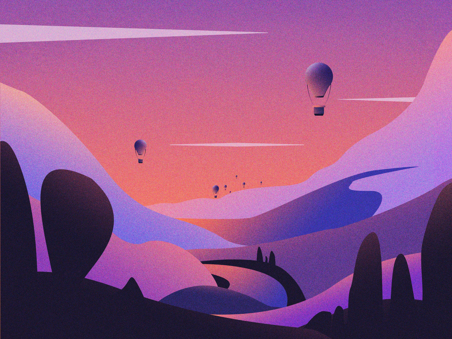 Landscape with baloons by Olya A. on Dribbble