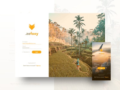 Zefoxy login page web and app android app design fox ios login orange page travel ui ux web