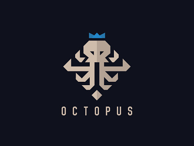OCTOPUS branding crown eight illustration king logo logotype monogram octopus royal sea seafood square vector