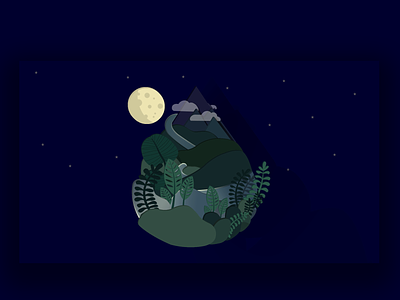 Rainforrest Animation 3. aftereffets animation dark ferns illistration landscape moon mountain night photoshop plants river wacom bamboo water