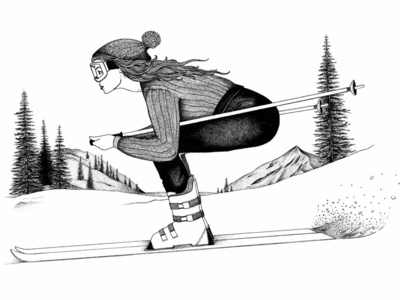 La pyrénéenne - © by the ink - Cécile Ollichon art blackandwhite diva dotwork drawing illustration ink art ink drawing ink pen inkdrawing nature ski skier sport
