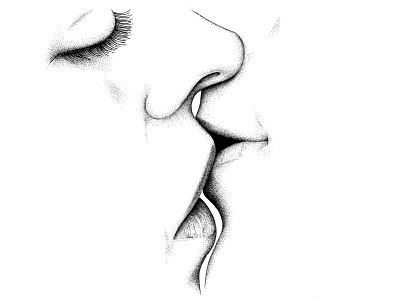 The kiss - © by the ink - Cécile Ollichon art black white drawing illustration ink art ink drawing inkdrawing kiss kissing love stippling valentine day