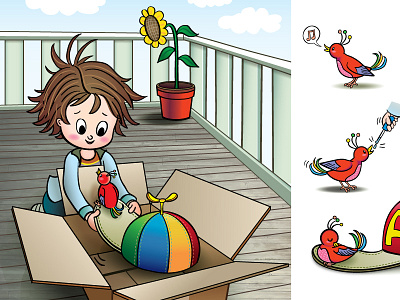 Bird In A Box balcony bird child hat illustrator