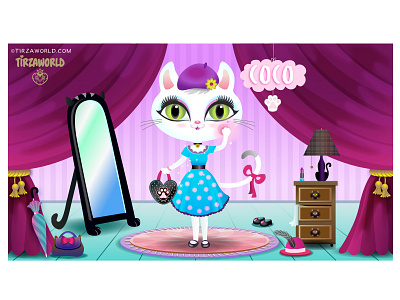 Coco the cat app cat character colorful concept cute game girl makeup pink vector