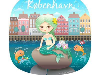 Kopenhagen art building cartoon city colorful cute fish green illustration mermaid personal vector