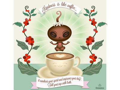 Kindness is like coffee brown cartoon character coffee colorful cute illustration quote vector