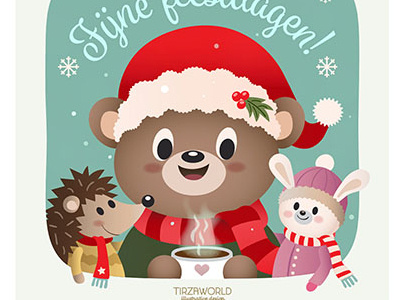 Card design X-mas animals bear christmas cute green heart hedgehog holiday illustration rabbit red vector