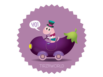 The eggplant collective stickerbook car character cute eggplant fun illustration purple sticker worm