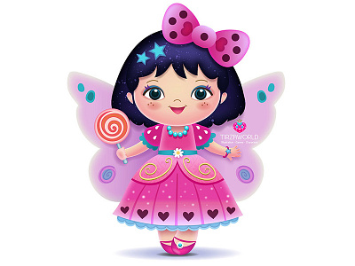 Little fairy candy character children cute fairy fairytale fantasy girl illustration kawaii pink