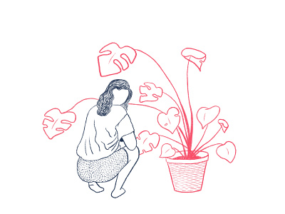 Inktober 2019: Overgrown concept illustration inktober monstera overgrown plant primary colors procreate woman