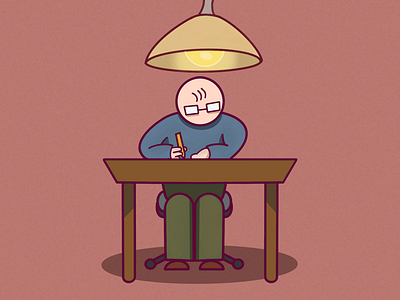 Working Late character flat illustration working late
