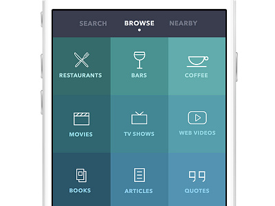 Browse Categories app avenir categories clean grid icons ios mobile navigation