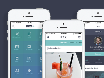 Rex - Social Recommendations App app feed flat ios product design recommendations rex ui ux