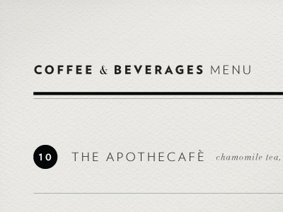 Apothecafe black cafe coffee menu mixing type