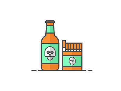 Beer & cigarettes - for an infographic on addictions addiction alcohol beer cigarettes drugs illustration infographic skull