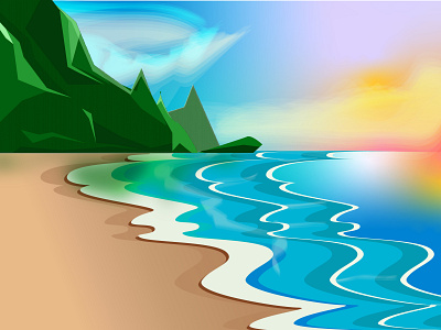 blue beach adobe illustrator beach beauty blue illustration illustrator sky sun sunset vector