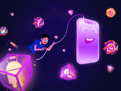 Drawn Android adobe illustrator character glitter glowing illustration illustrator socialmedia vector