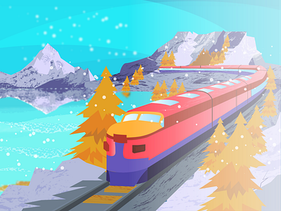 Train, Mountain and winter adobe illustrator character illustration illustrator lake mountain snow train vector winter