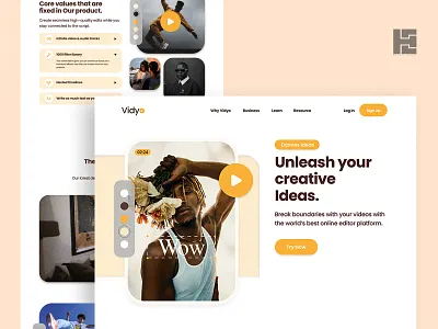 Online video editing platform landing page concept (vidyo) art branding clean design graphic design graphicdesign illustration landing page logo minimal photoshop type ui ui design ux vector vintage web web design website