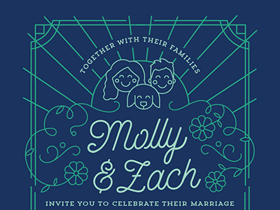 Lined Wedding Invite floral flourishes invite lettering lines love marriage mint navy stroke type wedding