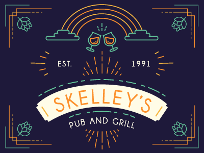 Skelly's Pub & Grill alcohol beer cheers downtown drink grill hops illustration irish lines pub rainbow