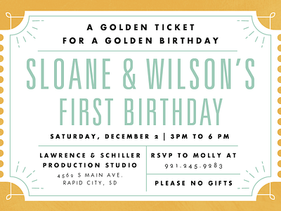 Willy Wonka Birthday Invite birthday event gold golden ticket invitation invite mint party print type typography willy wonka
