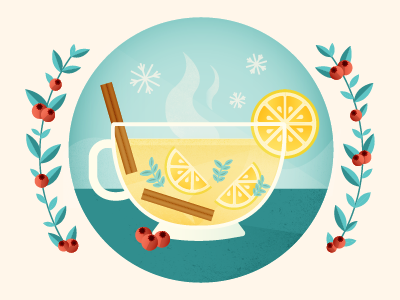 Holiday Lemon Tea beverage christmas cinnamon cozy cranberry drink holiday illustration lemon snow tea winter