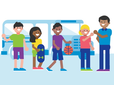 Last Day of School boys girls club student illustration summer school friends basketball skateboard teacher children people characters kids