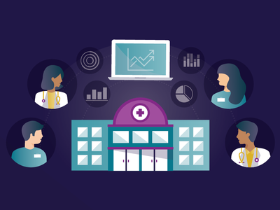 Clinical Optimization Program leidos medical science information technology integration optimization clinical health clinic building patient chart illustration character nurse doctor hospital