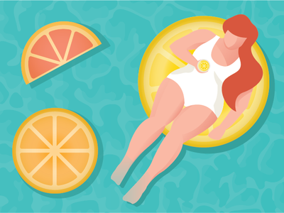 Pool Time character citrus curvy floaty grapefruit illustration lady lemon orange pool red hair relax summer swim water woman