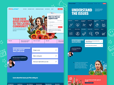 Voto Latino Website Design 2020 advocacy advocate clean colorful design gotv illustration landing page non profit site design ui ux uxui voting web web design