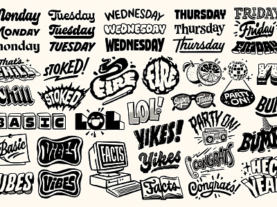 Facebook — Sticker Pack Sketches concepts facebook illustration lettering messenger sketch sticker sticker design type