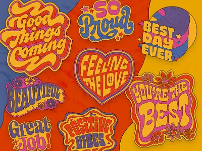 Snapchat Sticker Pack — A Little Positivity 70s custom lettering groovy lettering positivevibes positivity psychedelic sticker sticker design type