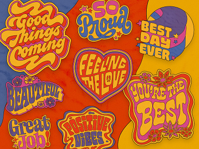 Snapchat Sticker Pack — A Little Positivity 70s custom lettering groovy lettering positivevibes positivity psychedelic sticker sticker design type