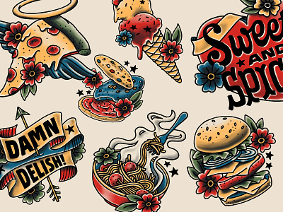 Snapchat Sticker Pack — Tasty Treats flash design food handlettering illustration lettering sailor jerry tattoo tattoo flash type
