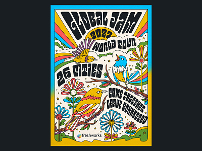 Freshworks Global Jam — Poster 1 70s fillmore handlettering illustration lettering poster poster design psychedelic typography