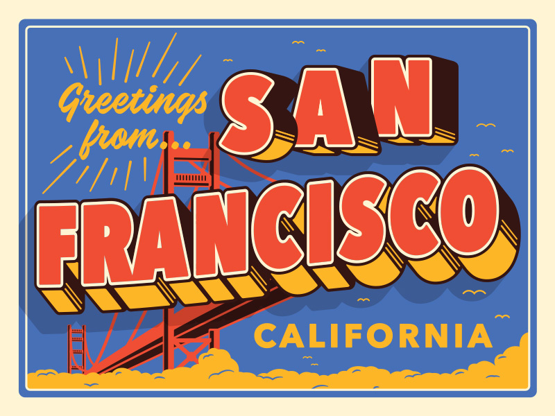 Greetings SF san fran san francisco postcard california illustration typography type