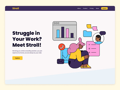 Stroll - Your Work Therapist design illustration ui user experience user interface ux uxui webdesign