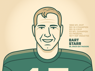 Bart Starr fanart football green bay halftones illo illustration nfl packers portrait sports vector