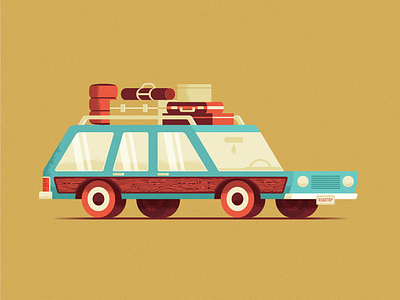 ROADTRP adventure classic digital illustration road trip station wagon texture vacation vector vintage wagon woodie