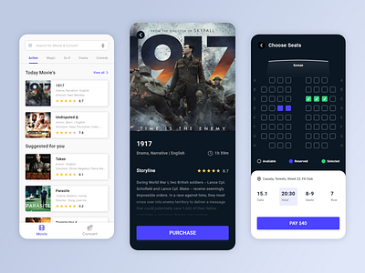 Cinema Ticket App app application application ui artwork booking booking app cinema colorful date inspiration ios minimal mobile app movie search social ticket typogaphy ui ux uiuxdesign