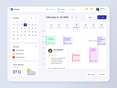 Schedule Dashboard app application calendar clean dashboard dashboard ui date desgn event illustration manage minimal product design project schedule tablet typogaphy ui ux web