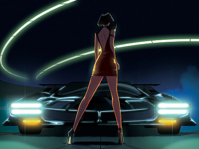 Drive All Night anime art cars cartoon digital art illustration